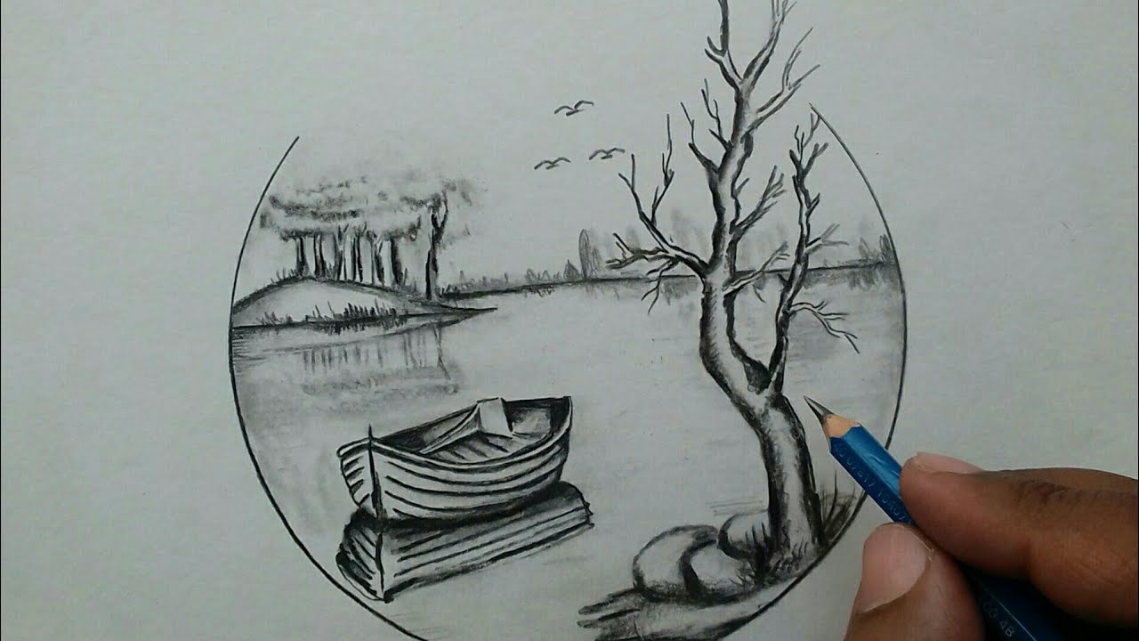 Beautiful scenery drawing of nature step by step / Daily challenge #21 ...