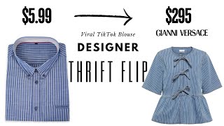 Ganni Tie Top Dupe Tutorial | Thrift Flip GANNI Tie Front Top | TikTok Viral Upscaling Thrift