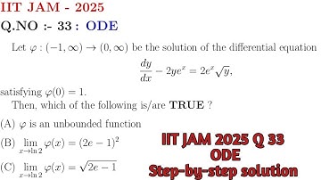 IIT JAM 2025 ODE Problem | Differential Equation Solution with Detailed Explanation | Q.No 33!