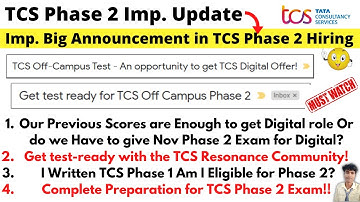 🔴Big Update, TCS Phase 2 Ninja & Digital off Campus Hiring Complete! Preparation from TCS Resonance🔥