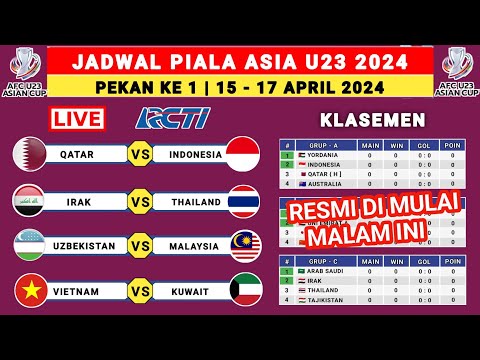 Jadwal Piala Asia U 23 2024 Pekan Ke 1 - Indonesia vs Qatar - Klasemen Piala Asia U 23 2024