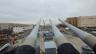 Watch Battleship USS New Jersey travel on the Delaware River to Philadelphia Naval Shipyard