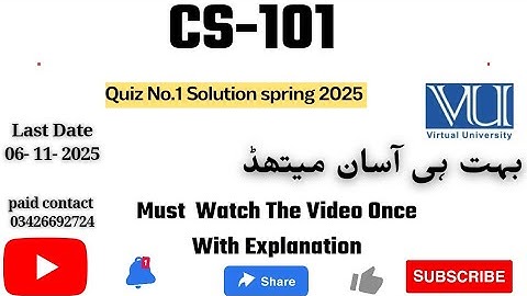 CS101 - Introduction to Computing (Semester Quiz # 1) 💯 Percent Correct Paid Whatsapp 03426692724