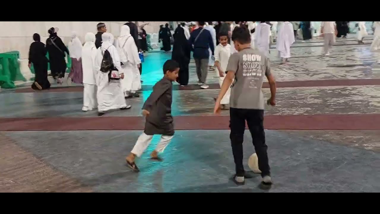 Arab Kids Playing Football in Masjid al-Haram Courtyard 🕋 | 
