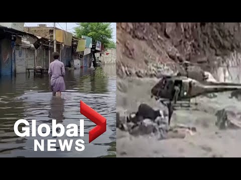 Pakistan floods: Video captures helicopter rescue of stranded boy as death toll rises past 1,000