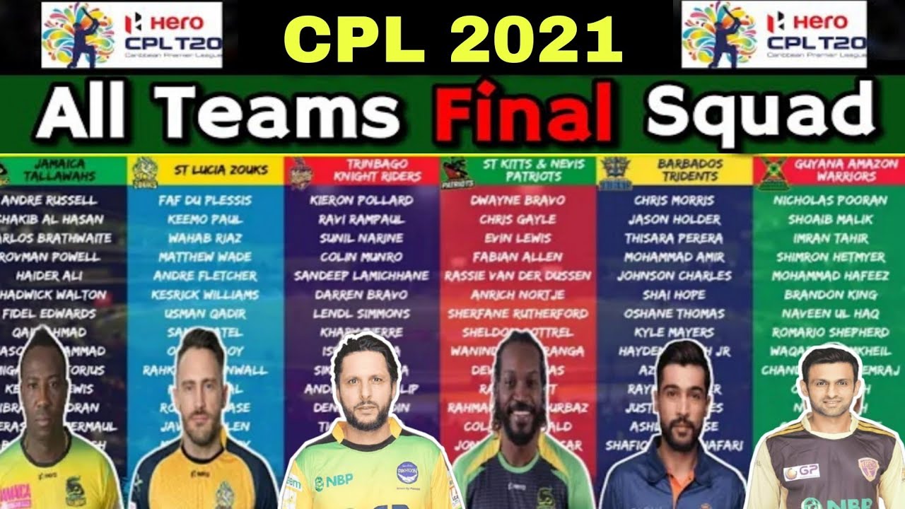 Caribbean Premier League 2021 All Teams Confirmed Squad | CPL 2021 All Teams Playing 11 and Schedule
