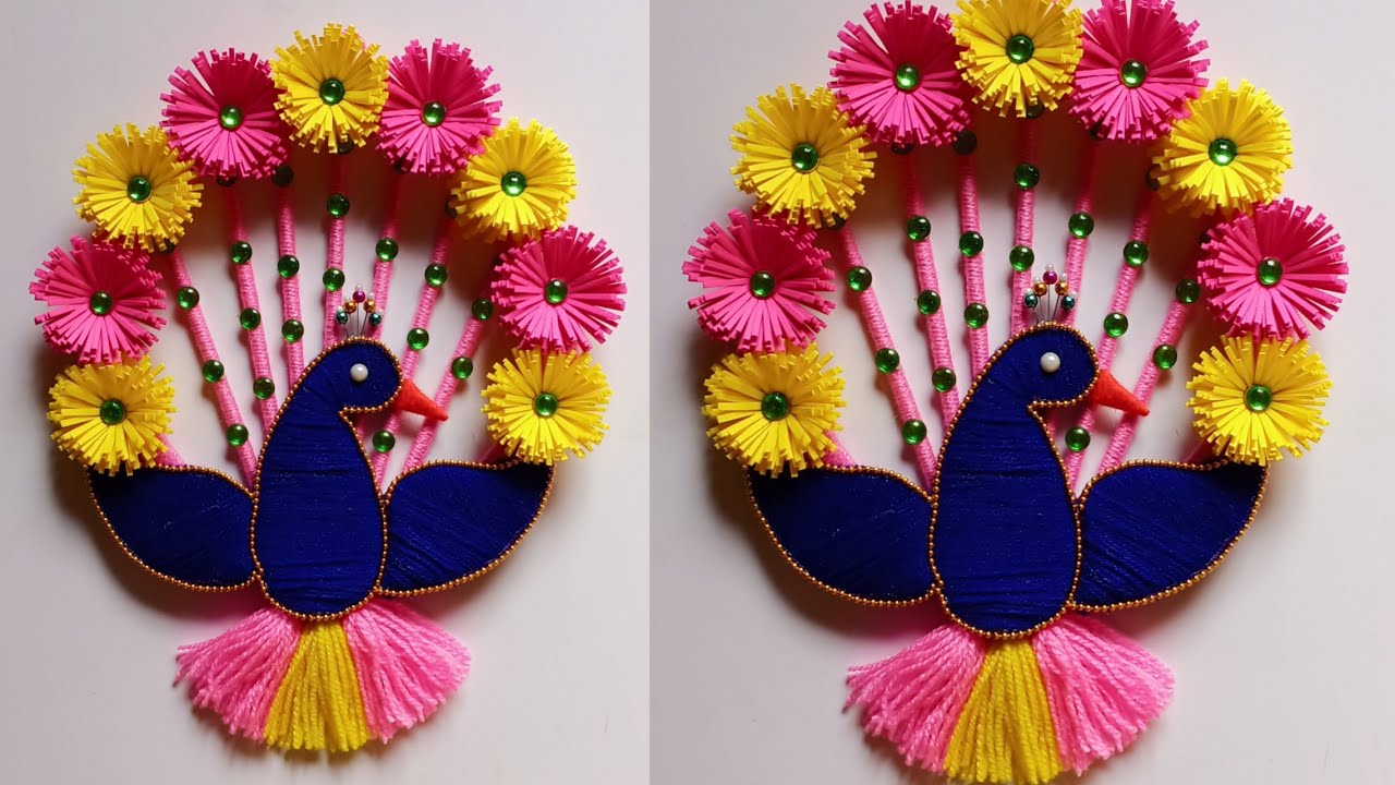 DIY easy woolen peacock wall design/Easy peacock wall toran/Paper