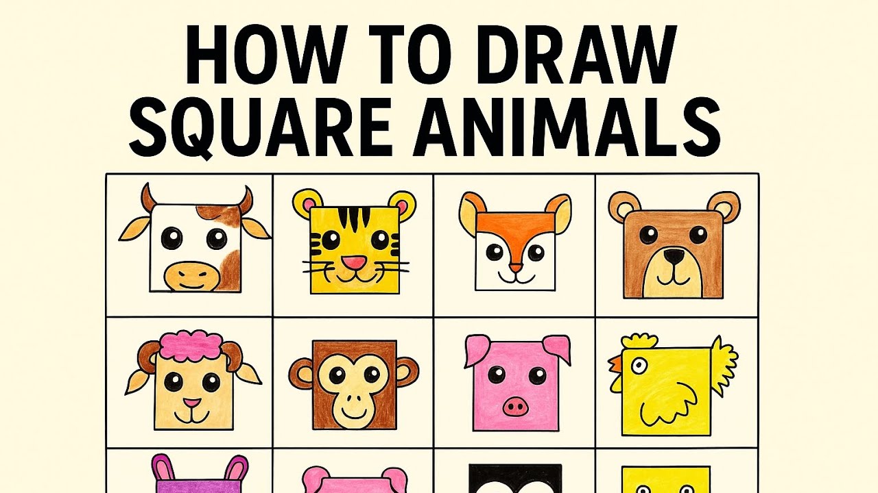 How to Draw Animals face using Square shape?