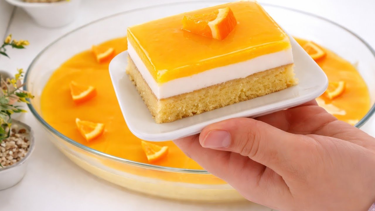 تحلية رمضانية بالبرتقال🍊بتلات طبقات باردة ومنعشة كتوجد ف10دقائق والمكونات كلها عندك فدار