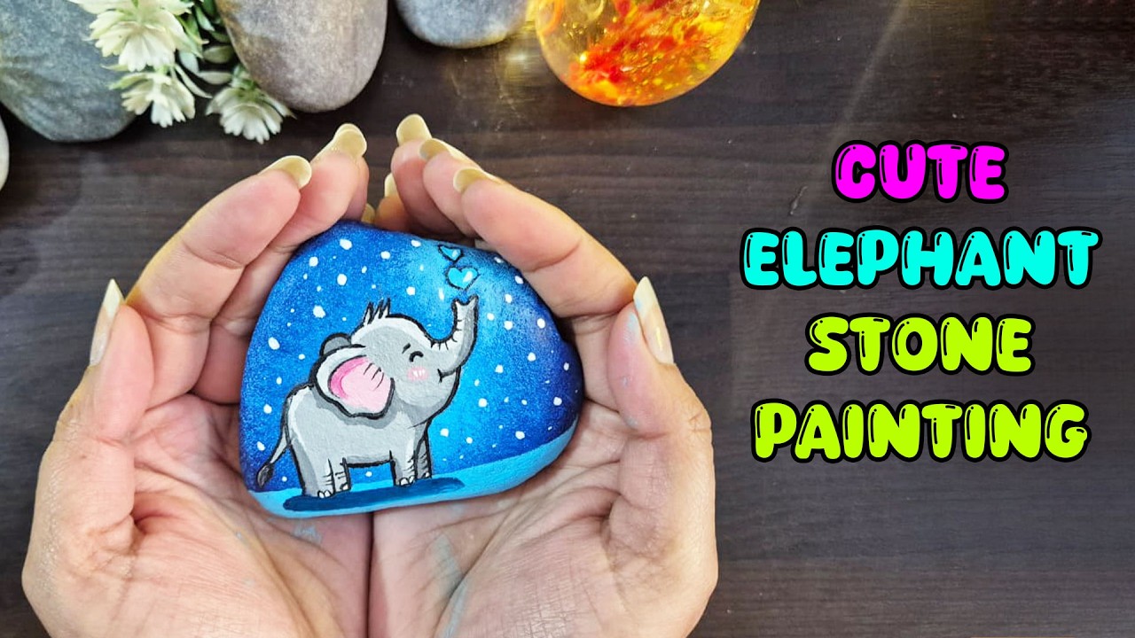 Cute Elephant Stone Painting 🐘 | Easy Acrylic Art for Beginners