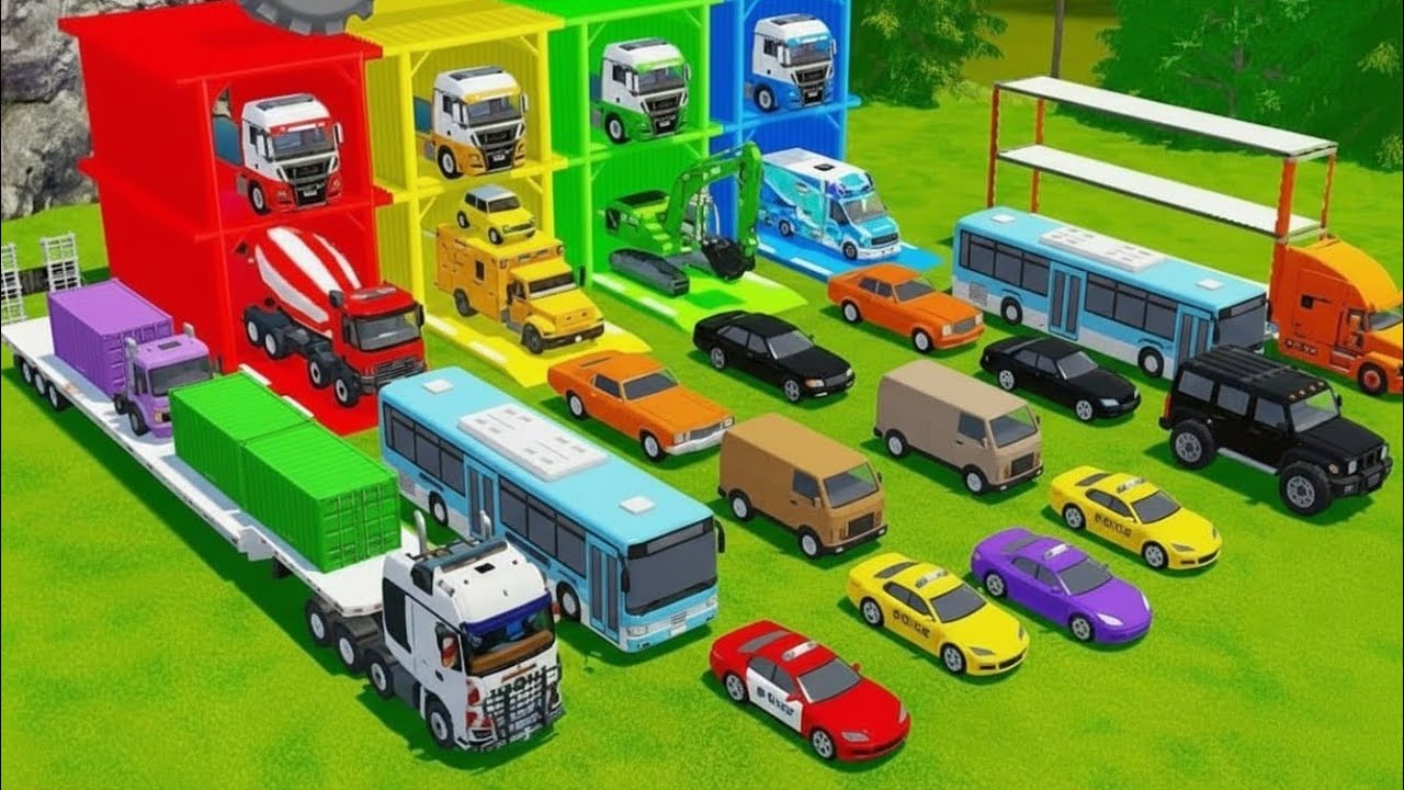 TRANSPORTING ALL POLICE CARS and AMBULANCE EMERGENCY VEHICLES WITH MERCEDES ELECTRIC TRUCKS ! FS22