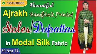 30 Apr 24 | Ajrakh Handblock Printed STOLES & DUPATTAS | Modal Silk Fabric | 7351638855