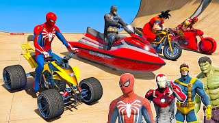 HOMEM ARANHA e AMIGOS CORRIDA COM MOTOS, BIKES, CARROS RC CONTROL na Rampa! SpiderMan Challenge GTA