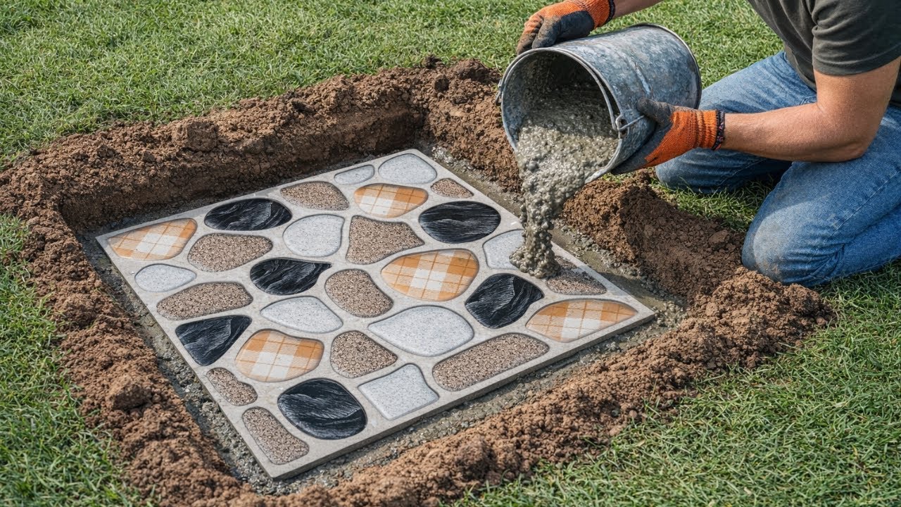 Pour cement into ceramic tiles // Easy and creative way to make the most unique cement flower pots