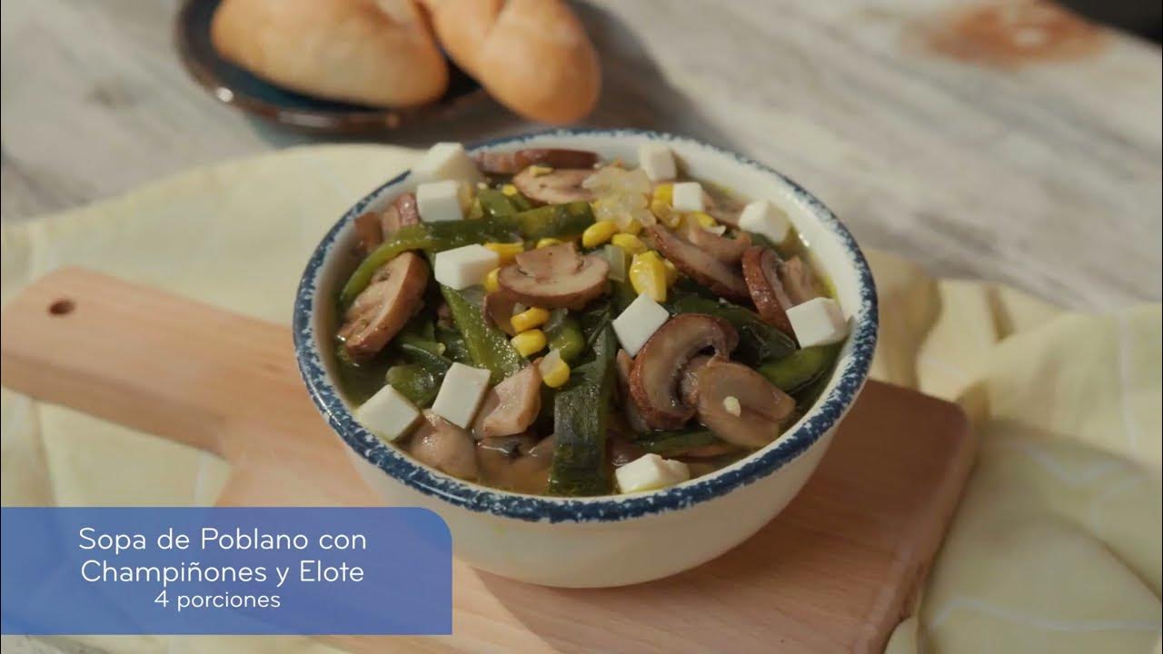 Sopa de poblano con Champiñones y elote - YouTube