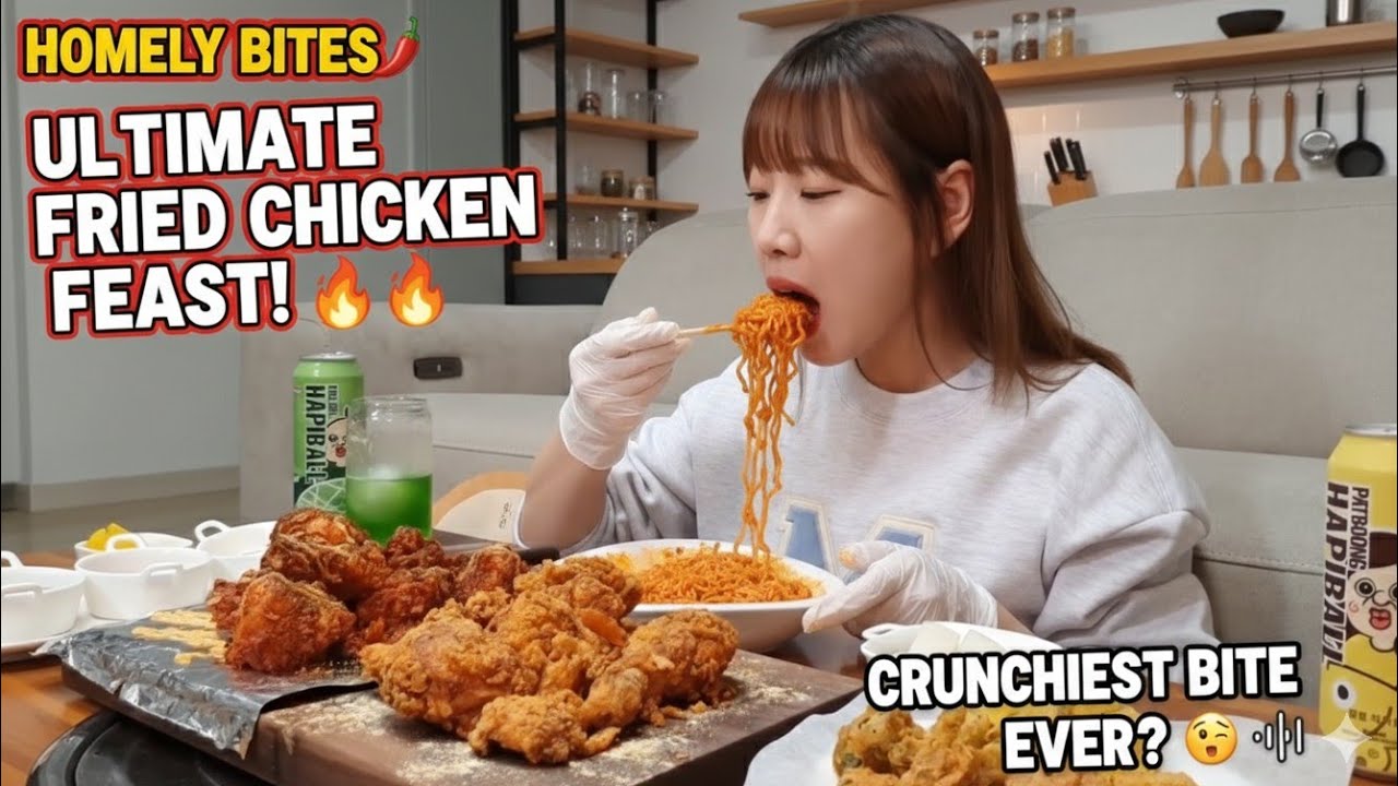 MEGA CRUNCHY Fried Chicken & Spicy Ramen Mukbang 🔊🤤 | Homely Bites #asmr #mukbang #eatingasmr #