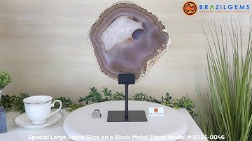 Model # 5056-0046 Special Large Natural Agate Slice on a Metal Stand by BrazilGems.com 🏷 FOR SALE🛍🛒