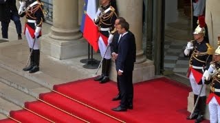 France's Macron arrives at presidential inauguration ceremony