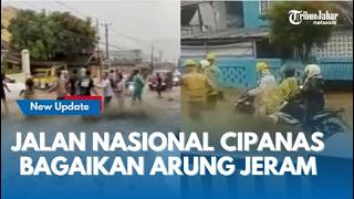 NGERI !!! Jalan Nasional Pacet- Cipanas Diterjang Banjir Mirip Arung Jeram, Pemotor Kewalahan