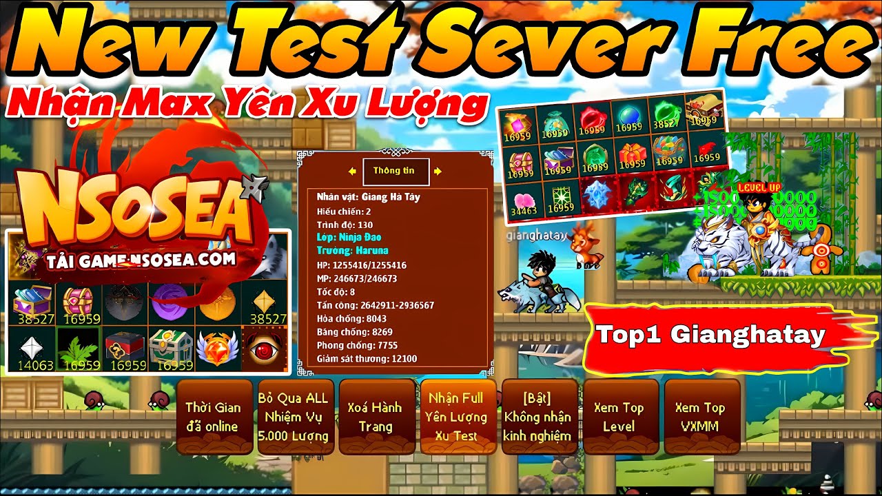 Ninja School Online Lậu Mới Ra Sever Test Free Nhận Max Yên Xu Lượng Quà Độc Quyền Code VIP Miễn Phí