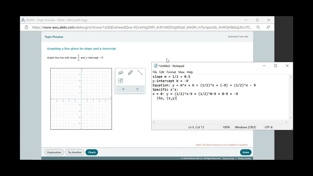 Mat 144 MAT-144 Graphing a line from its slope and intercept (ALEKS HW1) - YouTube