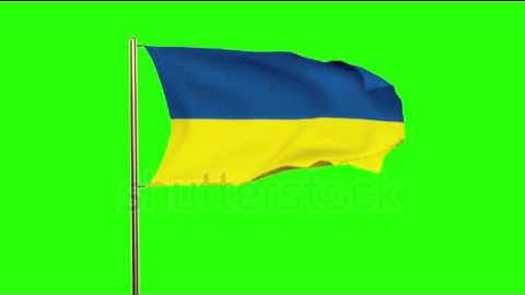 Ukraine flag waving in the wind. Looping sun rises style. Animation loop. Green screen, alpha matte