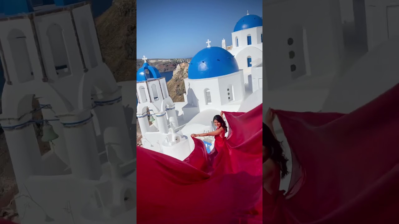 Santorini Flying dress Couple photoshoot | 
