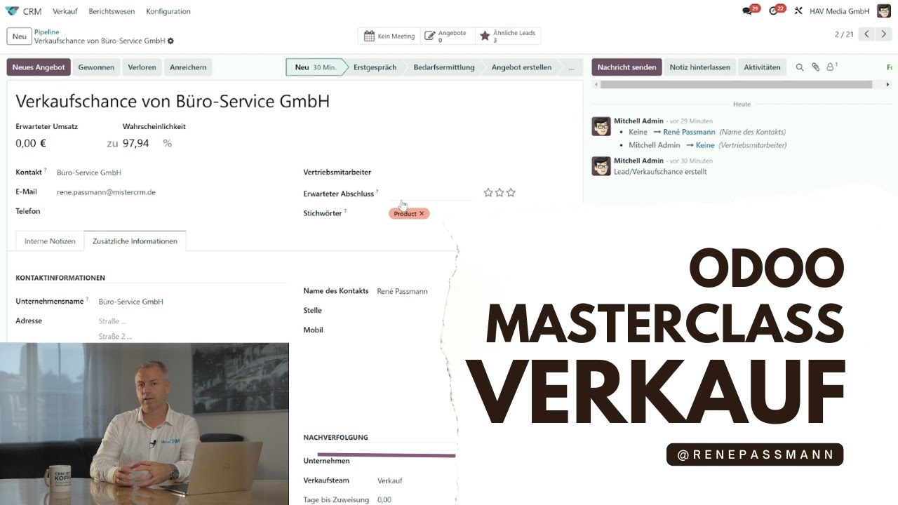 Vertrieb (Sales) Masterclass - Odoo Tutorial Verkauf in Deutsch - YouTube