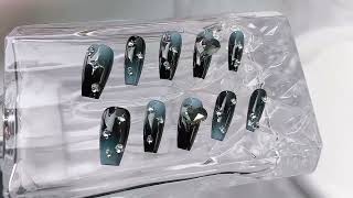 Sweet and cool hot girl temperament blue and black gradient handmade nail art