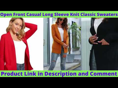 VOIANLIMO Women's Open Front Casual Long Sleeve Knit Classic Sweaters Cardigan with Pockets