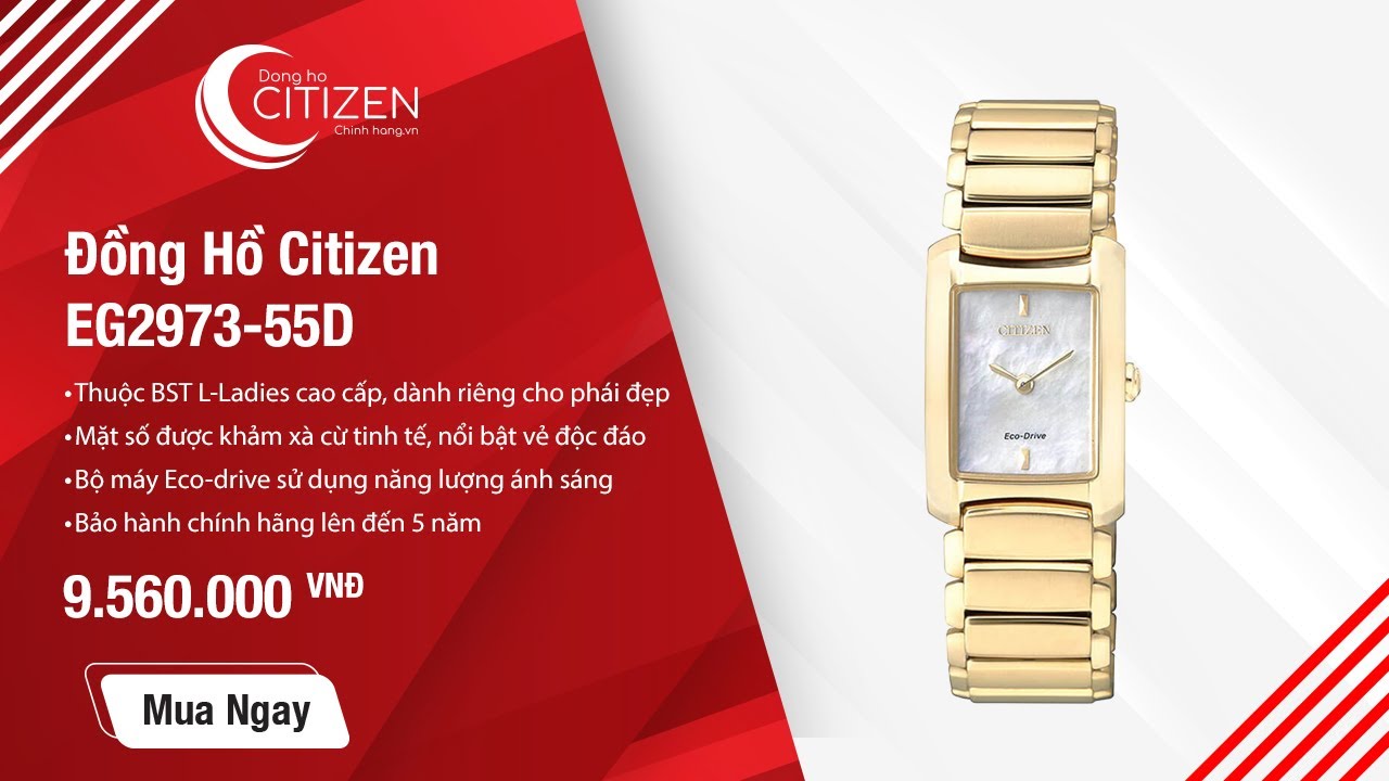 Đồng Hồ Citizen Nữ Dây Kim Loại Eco-drive EG2973-55D - youtube
