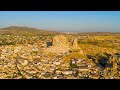 Uchisar, Nevsehir, Turkey. Overhead view of Uchisar Castle rock fortress and surrounding resident...