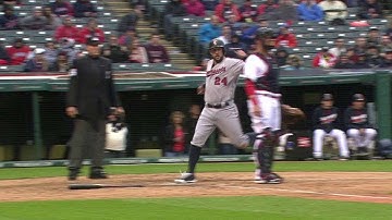 MIN@CLE: Rosario plates Plouffe on a fielder