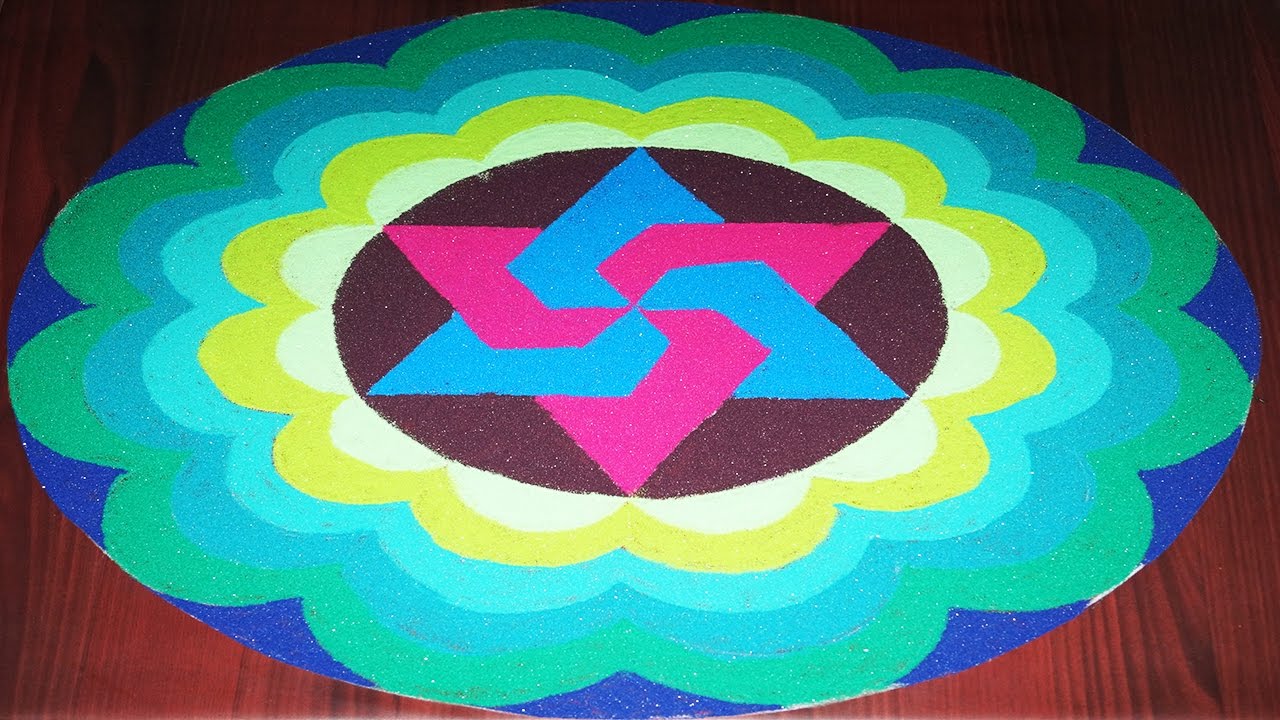 Quick and easy flower shaped rangoli Colourful Designs for Competition And Festivals YouTube