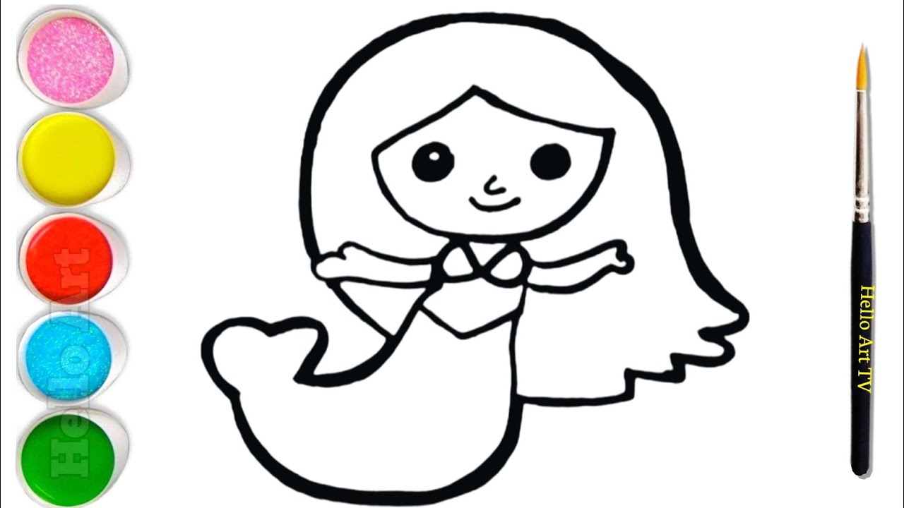Beautiful Mermaid Drawing, Painting & Coloring for Kids and Toddlers ...