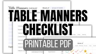 Table Manners Checklist Printable PDF