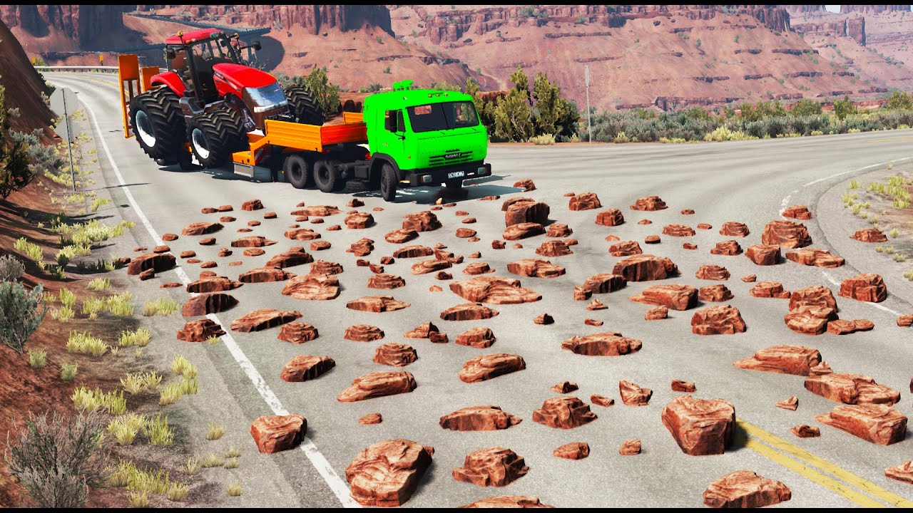 Cars vs Rocks on Road #6 | BeamNG.DRIVE