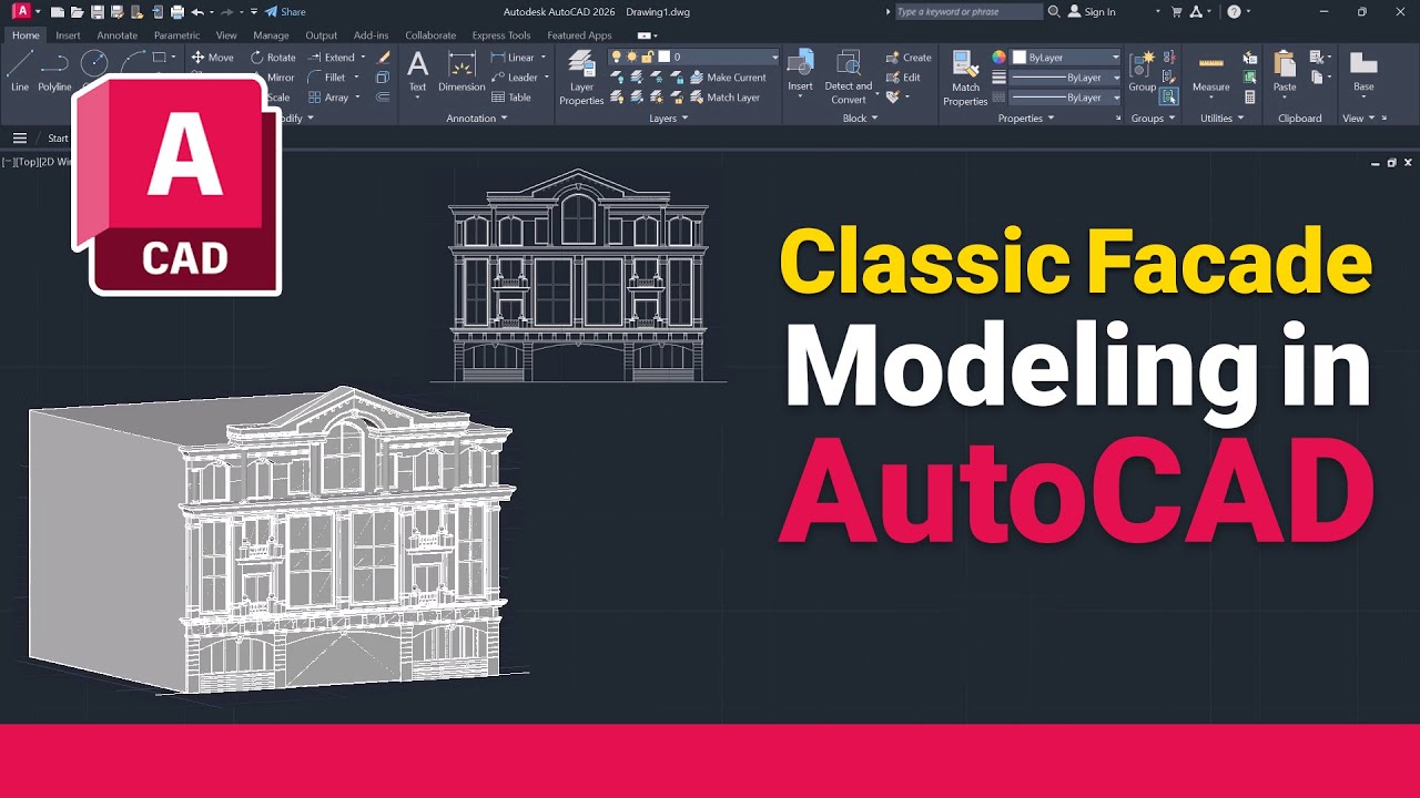 AutoCAD 3D Tutorial – Modeling a Classic Architectural Facade Step by Step 🏛️ | Full Project