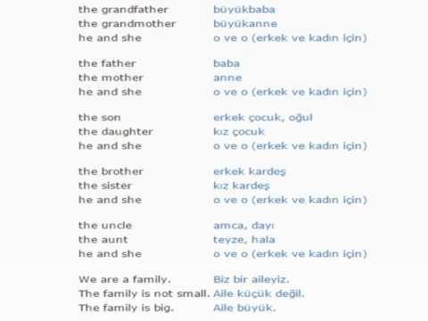 Turkish lesson/English lessons how to study Turkish  2 (Family Members)