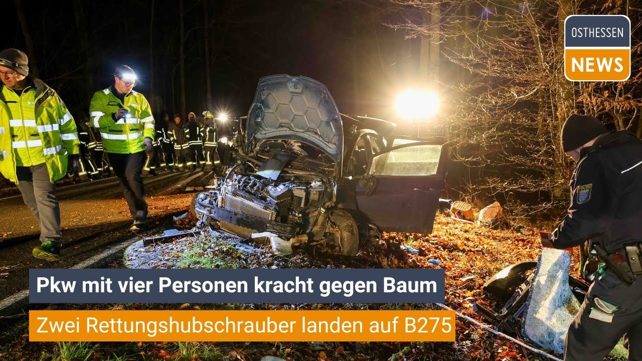 LAUTERBACH: Schlimmer Crash auf der K84 - Pkw mit vier Insassen prallt gegen Baum