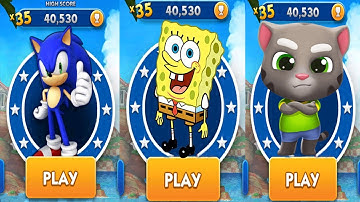 Sonic Dash vs SpongeBob Run vs Talking Tom Gold Run - All Characters Unlocked Android Gameplay