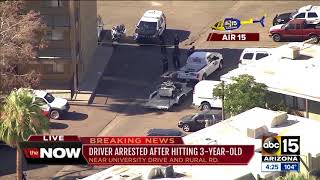 Driver arrested, 3-year-old hit and in critical condition in Tempe