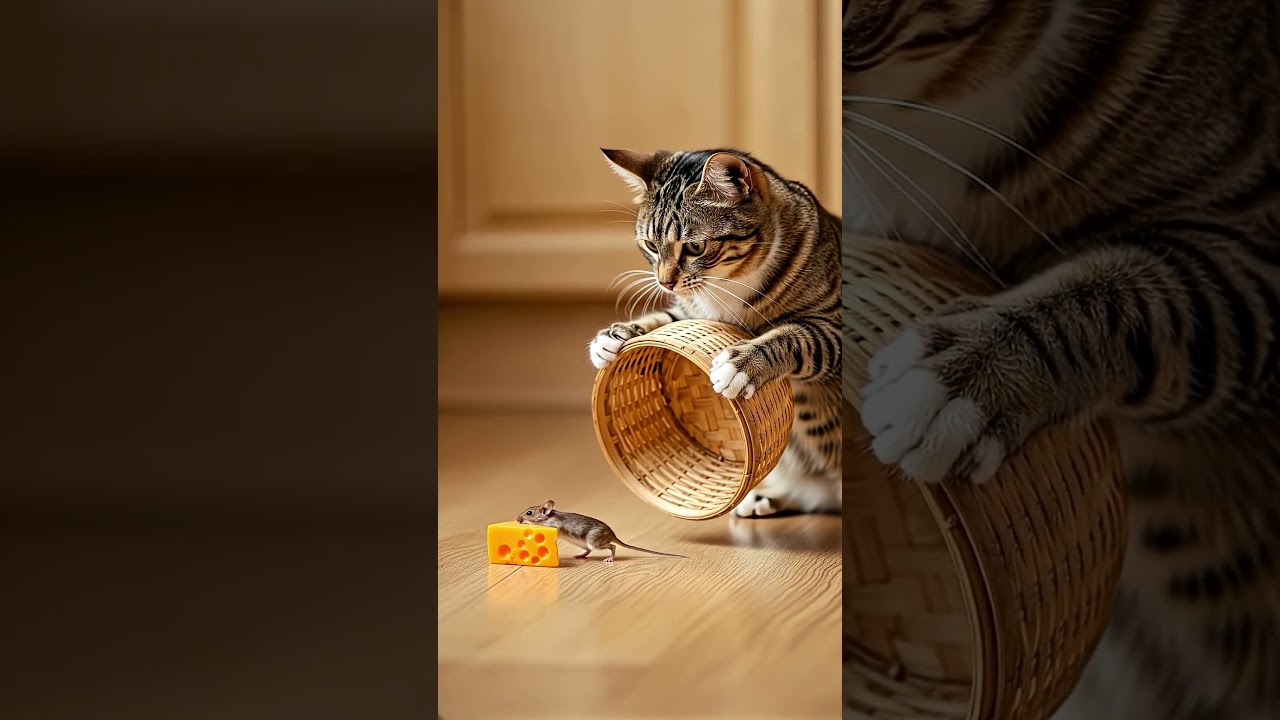 the cat sets a trap for mouse 