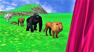 Paint Animals Lion Tiger Gorilla Cow Elephant Dinosaur Buffalo Fountain Crossing Game Animation