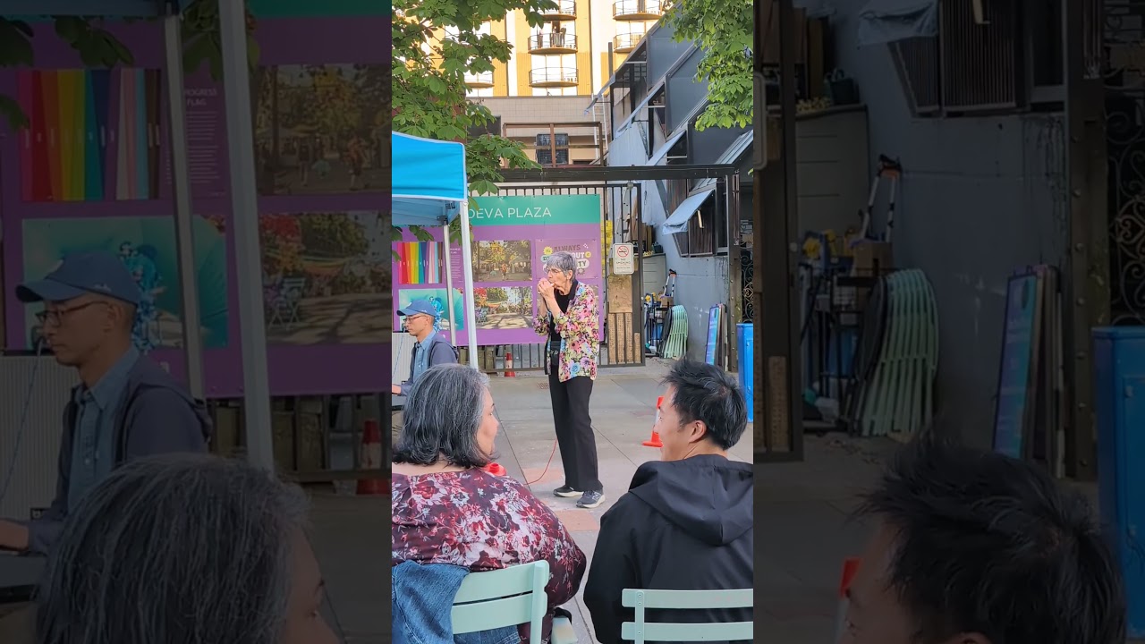 Granny on Harmonica with Hipponauts at Jim Deva Plaza, Vancouver BC 