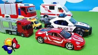 Des Vidéo sur les voitures. Camion de pompiers, ambulance, voiture de police.