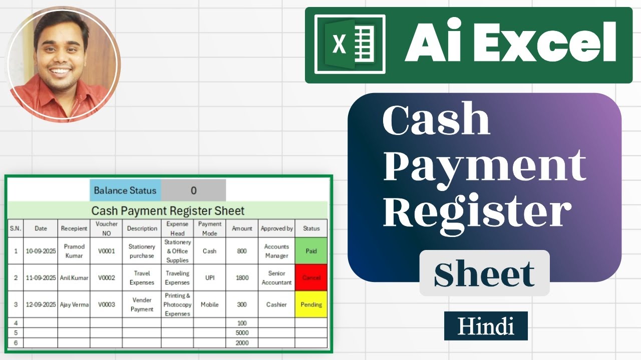 Cash Payment Register Excel Sheet Format Template AI Tool Ke Sath Kaise Banaye Kya Hai Tarika