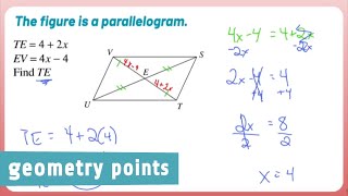 Geometry Points: Solve for a Diagonal in a Parallelogram