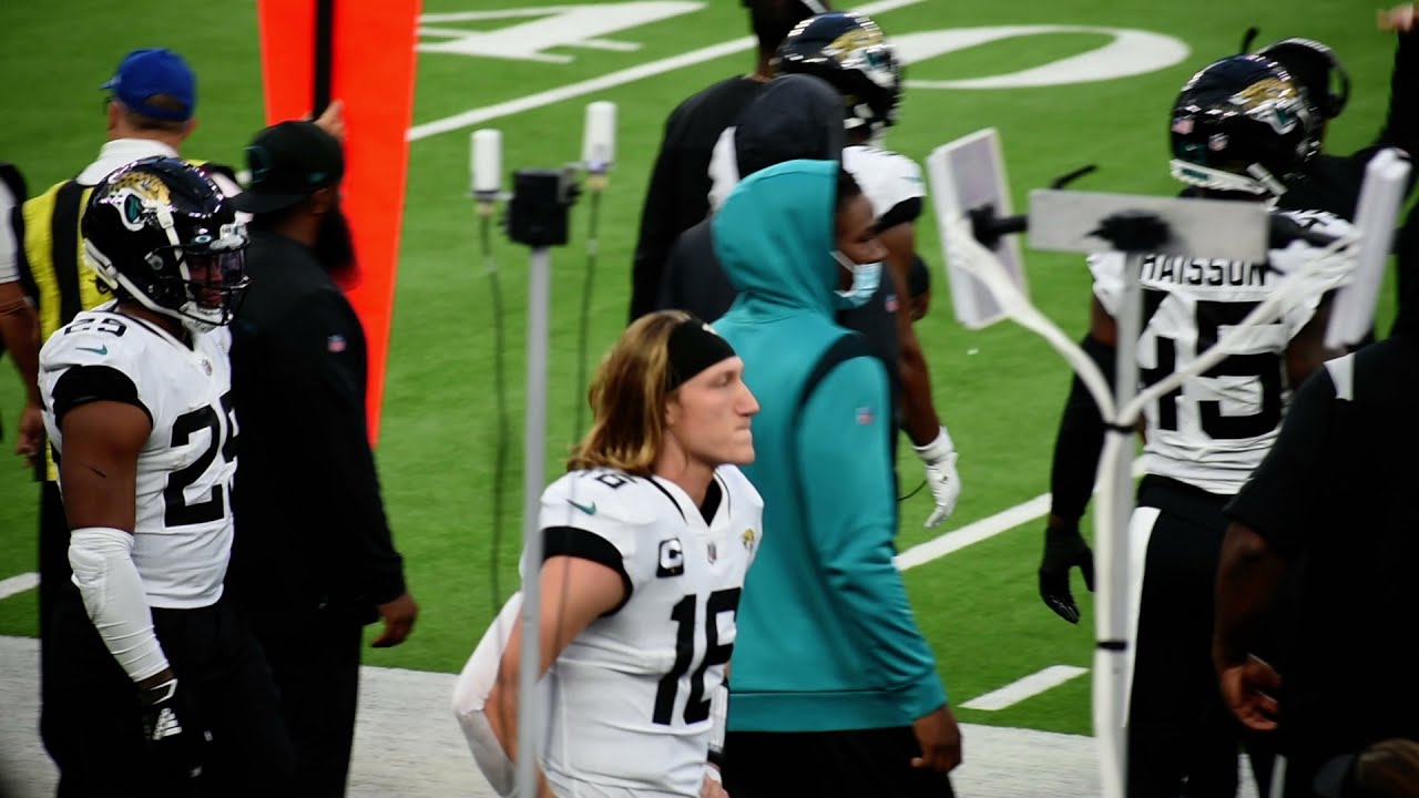 POV NFL Rookie Trevor Lawrence on the sideline Frustrated maybe vs the Rams