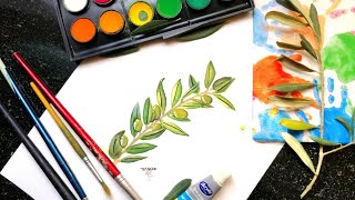 طريقة رسم غصن زيتون بإحترافية بالألوان المائية️|سلسلة الرسم water color